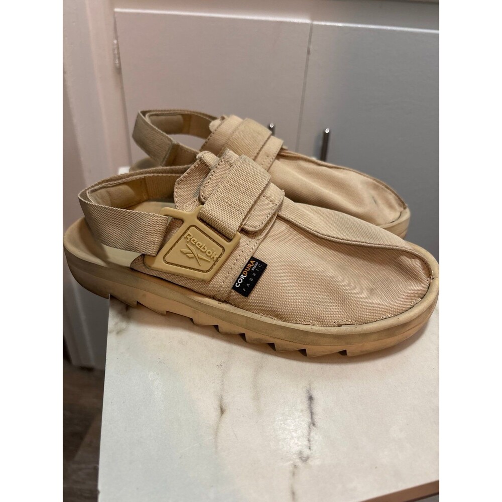 Reebok Beatnik Beige Tan Slip On Sandals Mens Size 8 Adjustable Strap